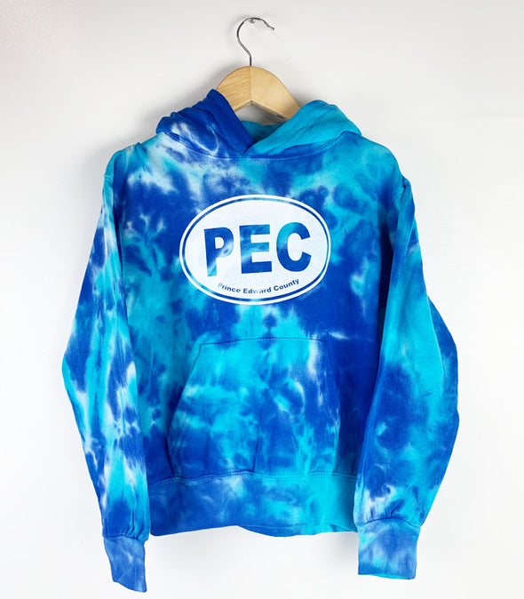 PEC OVAL KIDS YOUTH MULTI BLUE TIE DYE HOODIE Pullover Sweatshirt • Prince Edward County