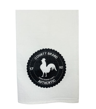 black county brand rooster badge design on natural tea towel
