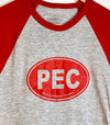 PEC Oval Unisex Modern Grey & Red Heather Baseball T-Shirt
