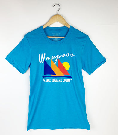 WAUPOOS Retro SAILING  Men's Unisex HEATHER AQUA Modern Crew T-shirt