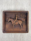 Vintage Souvenir Carved Horse and Rider Cowboy Portrait Picture Plaque Marked Western Pleasure