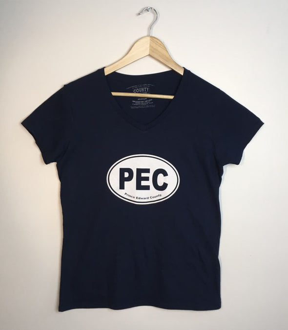 PEC OVAL • Prince Edward County • Women's Navy V-Neck T-shirt