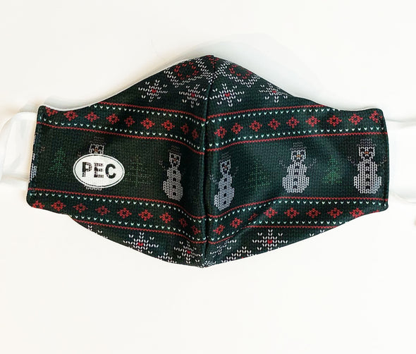 MASKS • SNOWMAN UGLY SWEATER WINTER HOLIDAY GREEN DESIGN w/ PEC Oval MADE IN CANADA • PRINCE EDWARD CANADA